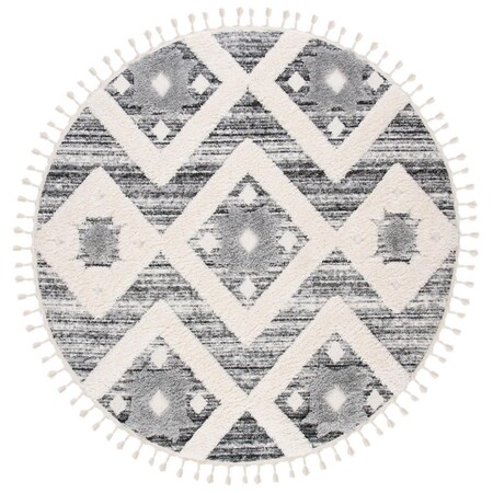 Safavieh 9 x 9 ft. Moroccan Tassel Shag Power Loomed Round Area Rug; Grey & Ivory MTS664G-9R